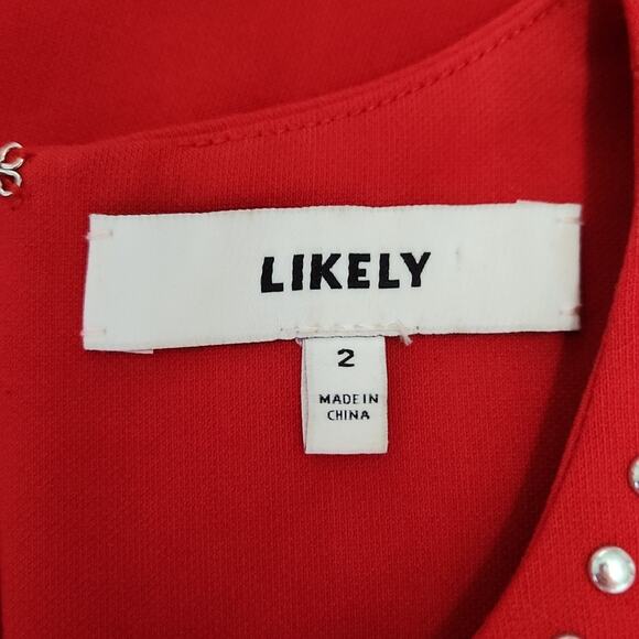 Likely Women's Red Studded Sleeveless Manhattan Bodycon Mini Dress Size 2 - Picture 8 of 11
